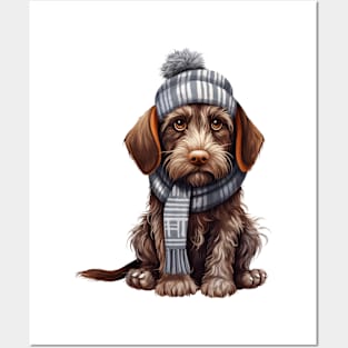 Winter German Wirehaired Pointer Dog Posters and Art